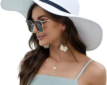 Naivlizer Women Wide Brim Sun Hat UPF50 Straw Summer Hat Flo…