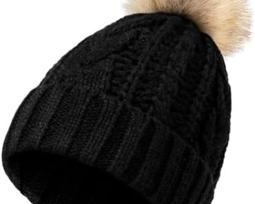 Womens Winter Knitted Beanie Hat with Faux Fur Winter Hats f…