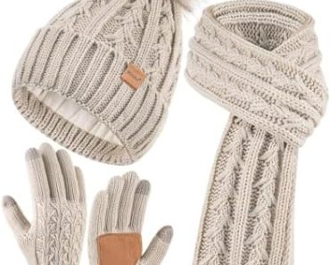 Womens Beanie Hat Scarf Gloves Set, Fleece Lined Winter Hat …