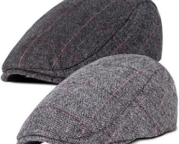 2 Pack Newsboy Hats for Men Classic Herringbone Tweed Wool B…
