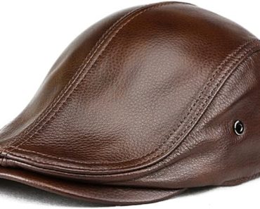 Men’s Genuine Cowhide Newsboy Cap Leather Hat Adjustable Ber…