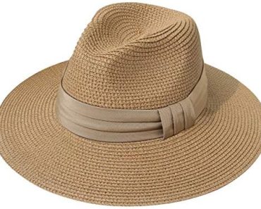 Lanzom Women Wide Brim Straw Panama Roll up Hat Fedora Beach…