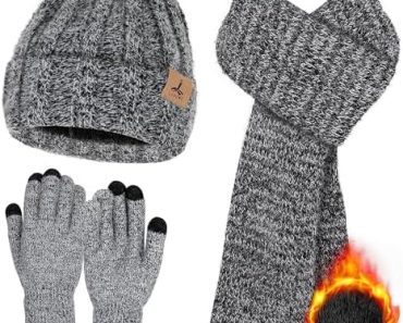 Winter Beanie Hat Scarf Gloves, Warm Fleece Knit Hat Long Sc…