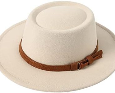 Lanzom Women Vintage Wide Brim Warm Wool Fedora Hat Belt Pan…