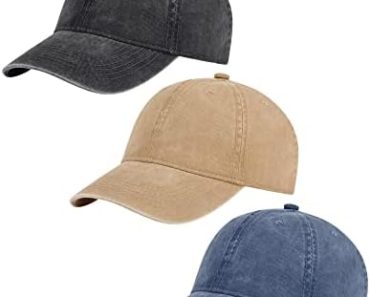 3 Pack Vintage Washed Cotton Adjustable Baseball Caps for Me…