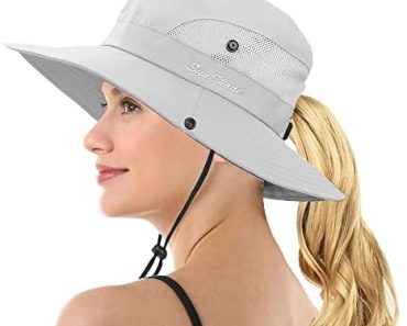 Women Outdoor Mesh Sun Hats with Ponytail-Hole Foldable UV P…