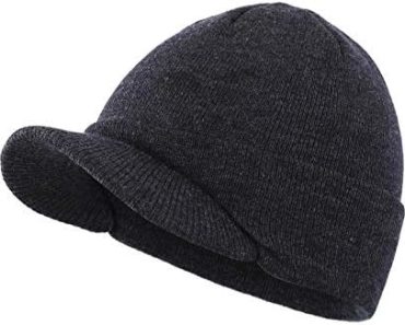 Home Prefer Men’s Winter Beanie Hat with Brim Warm Double Kn…
