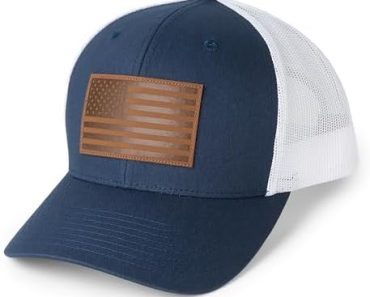 American Flag Hat – Leather Patch Mesh Back Snapback Hat for…