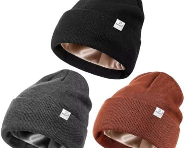 3 Pack Satin Lined Winter Beanie Hats for Women Men,Silk Lin…