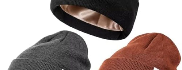 3 Pack Satin Lined Winter Beanie Hats for Women Men,Silk Lin…