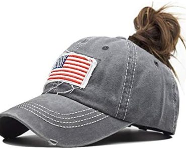 Distressed Ponytail Hat for Women American-Flag Pony Tail Ca…