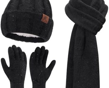 Womens Winter Warm Knit Beanie Hat Touchscreen Gloves Long N…