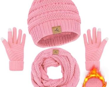 Winter Beanie Hat Scarf Gloves, Warm Fleece Knit Winter Hats…