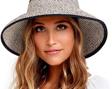 FURTALK Sun Visor Hats for Women Wide Brim Straw Roll-Up Pon…