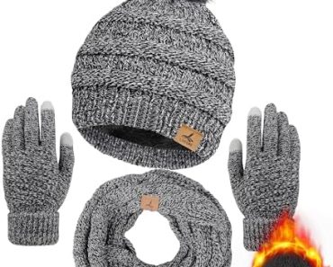 Winter Beanie Hat Scarf Gloves Set, Soft Fleece Knit Hat War…