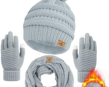 Winter Beanie Hat Scarf Gloves Set, Soft Fleece Knit Hat War…